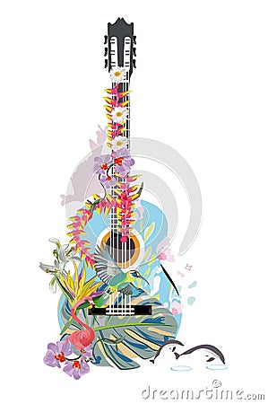 Abstract treble clef decorated with summer and spring flowers Vector Illustration